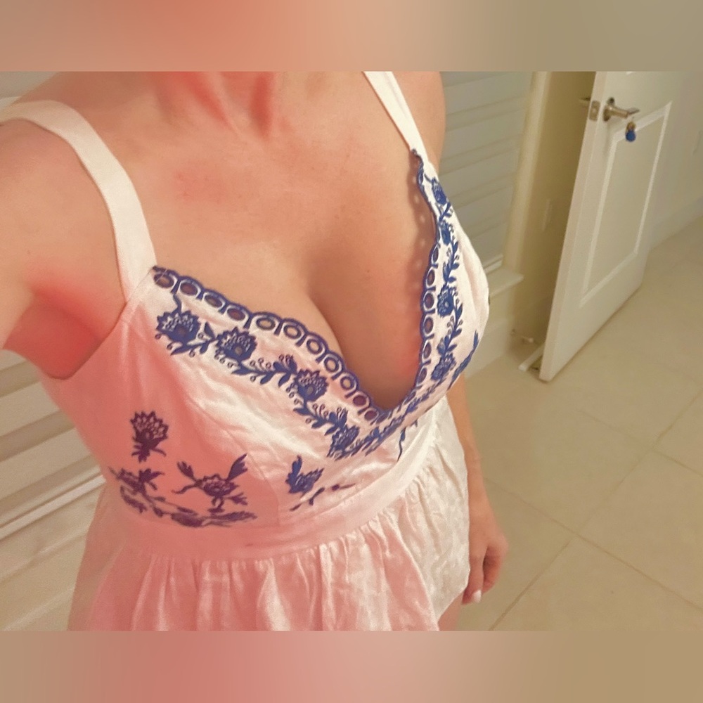 Guess White Top with Blue Embroidery